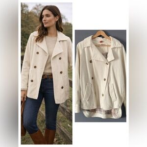 Free People Corduroy Jacket Size M Cream Double Breasted Classic Heritage Coat